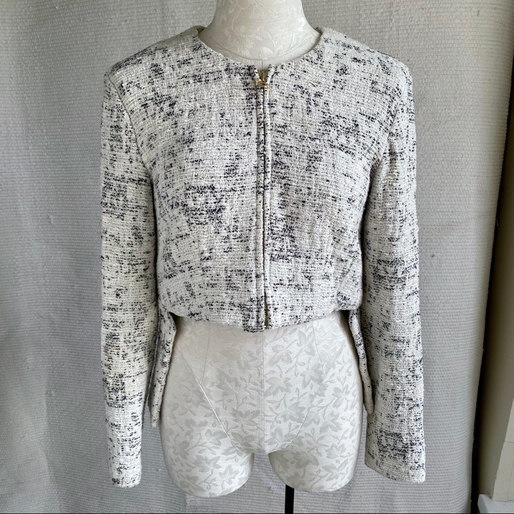 10 Crosby Derek Lam S Blazer High Low Cropped Tweed Jacket Cream Winter White - Picture 3 of 8